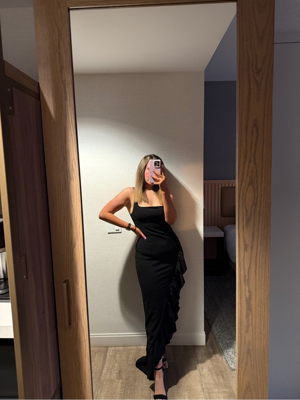 Lulu's Black Strapless Ruffle Maxi Dress